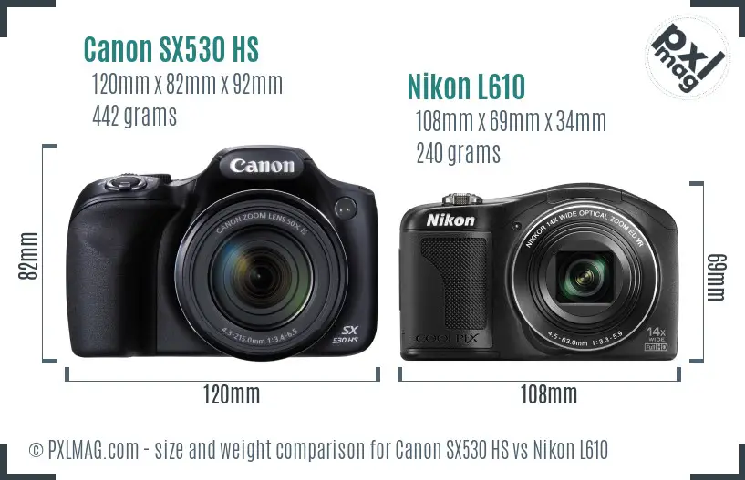 Canon SX530 HS vs Nikon L610 size comparison