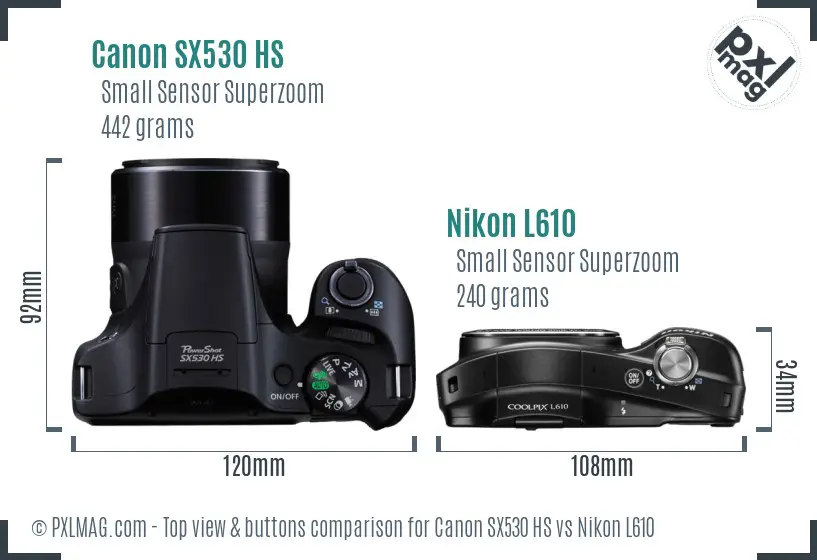 Canon SX530 HS vs Nikon L610 top view buttons comparison