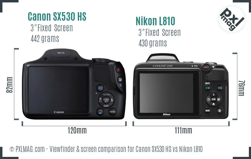 Canon SX530 HS vs Nikon L810 Screen and Viewfinder comparison