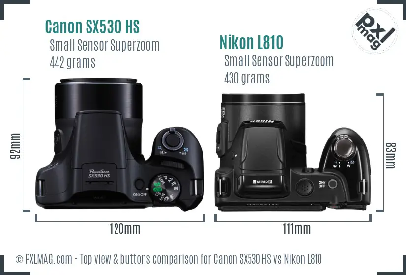 Canon SX530 HS vs Nikon L810 top view buttons comparison