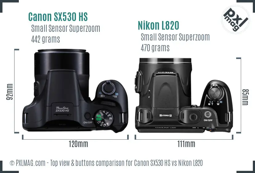 Canon SX530 HS vs Nikon L820 top view buttons comparison Canon SX530 HS vs Nikon L820 top view buttons comparison