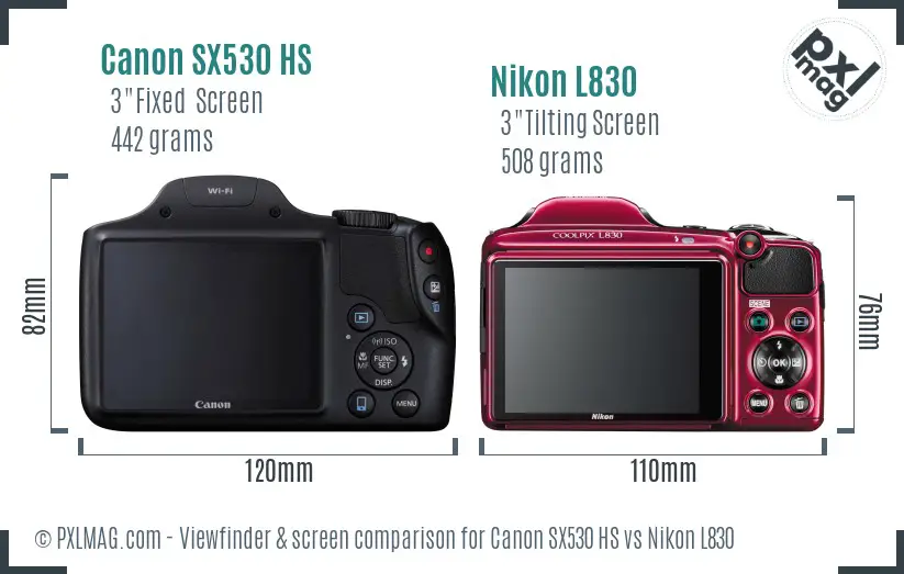 Canon SX530 HS vs Nikon L830 Screen and Viewfinder comparison