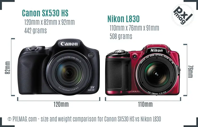 Canon SX530 HS vs Nikon L830 size comparison