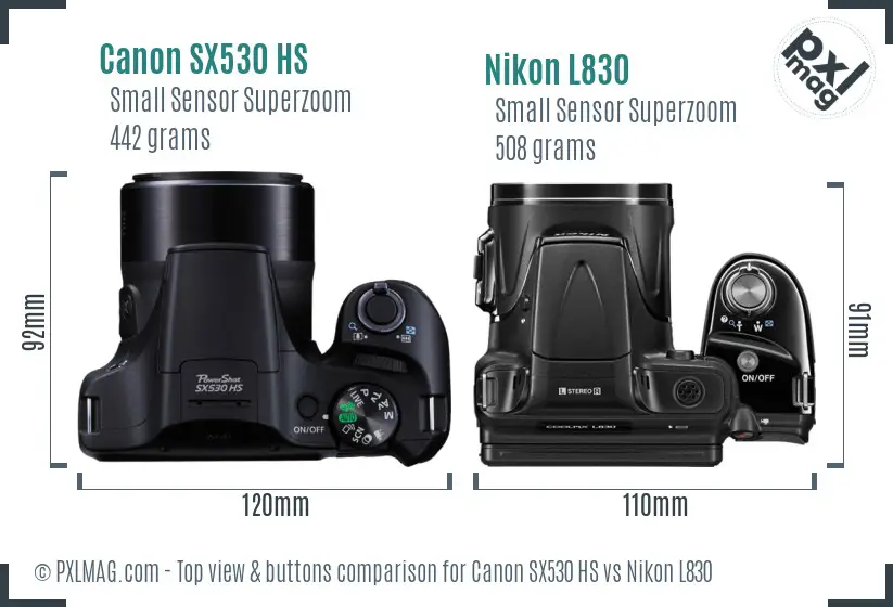 Canon SX530 HS vs Nikon L830 top view buttons comparison