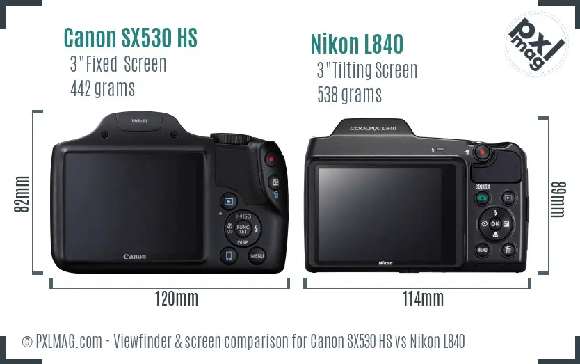 Canon SX530 HS vs Nikon L840 Screen and Viewfinder comparison