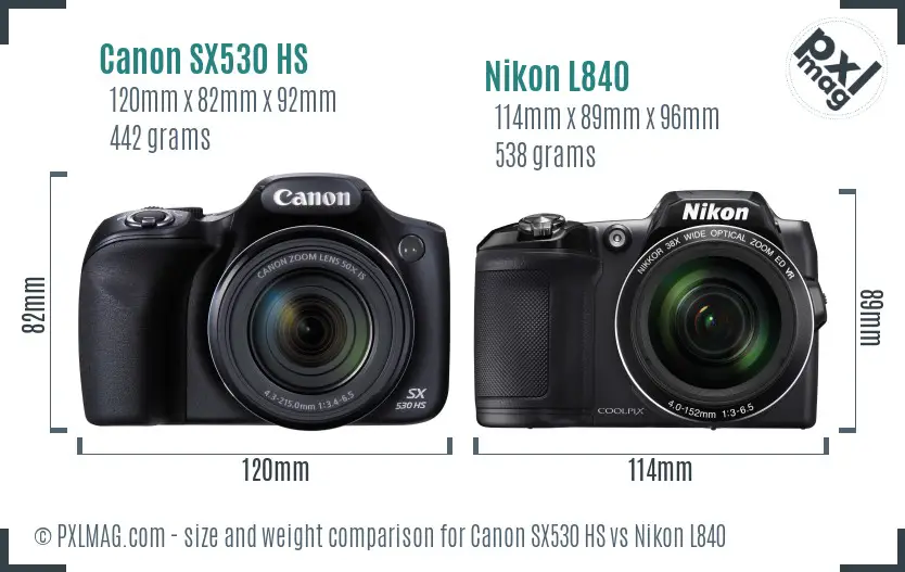 Canon SX530 HS vs Nikon L840 size comparison