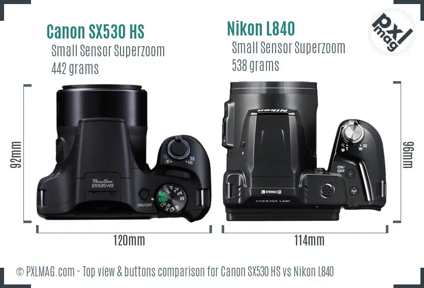 Canon SX530 HS vs Nikon L840 top view buttons comparison