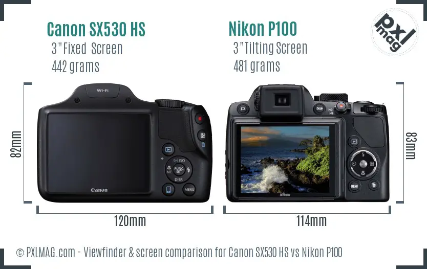 Canon SX530 HS vs Nikon P100 Screen and Viewfinder comparison