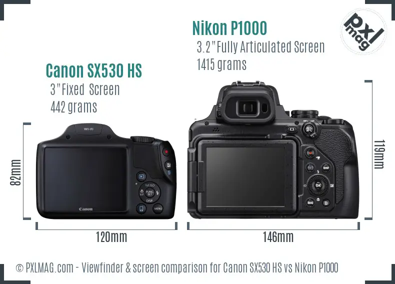 Canon SX530 HS vs Nikon P1000 Screen and Viewfinder comparison