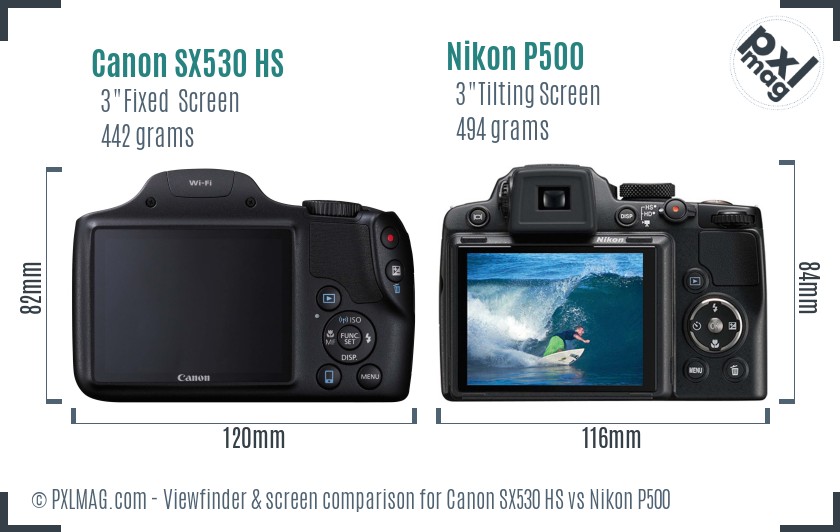 Canon SX530 HS vs Nikon P500 Screen and Viewfinder comparison