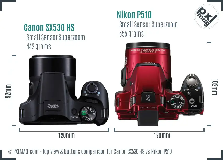 Canon SX530 HS vs Nikon P510 top view buttons comparison Canon SX530 HS vs Nikon P510 top view buttons comparison