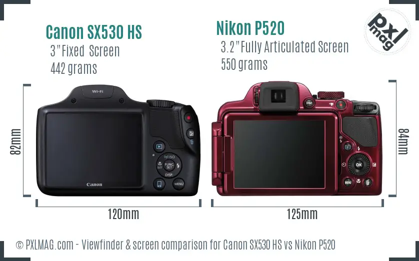 Canon SX530 HS vs Nikon P520 Screen and Viewfinder comparison