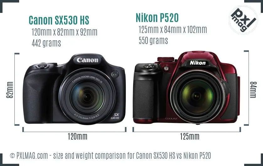 Canon SX530 HS vs Nikon P520 size comparison