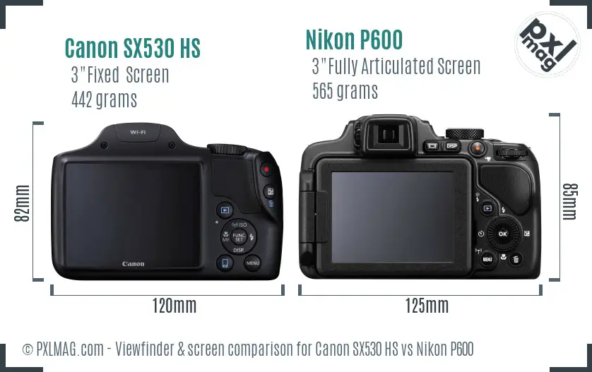 Canon SX530 HS vs Nikon P600 Screen and Viewfinder comparison