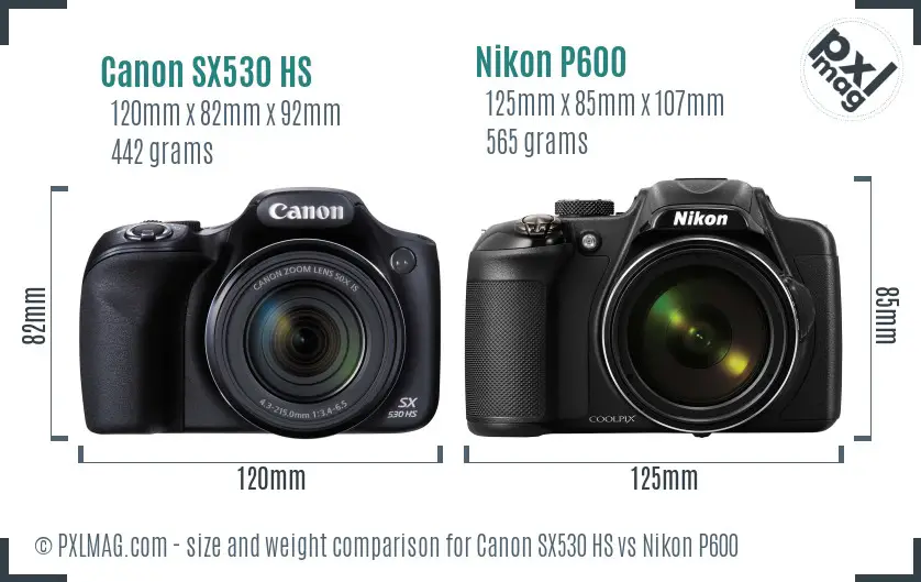 Canon SX530 HS vs Nikon P600 size comparison