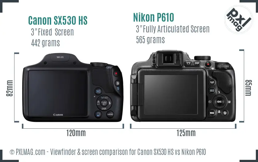Canon SX530 HS vs Nikon P610 Screen and Viewfinder comparison Canon SX530 HS vs Nikon P610 Screen and Viewfinder comparison
