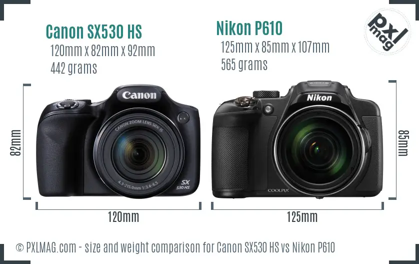 Canon SX530 HS vs Nikon P610 size comparison Canon SX530 HS vs Nikon P610 size comparison