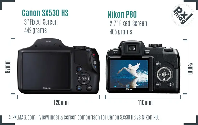 Canon SX530 HS vs Nikon P80 Screen and Viewfinder comparison