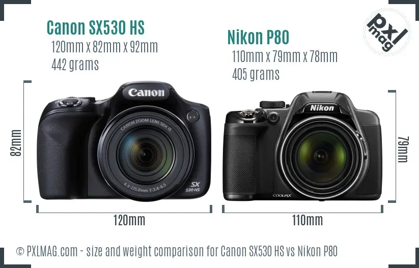 Canon SX530 HS vs Nikon P80 size comparison