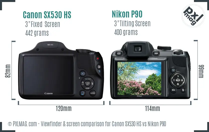 Canon SX530 HS vs Nikon P90 Screen and Viewfinder comparison