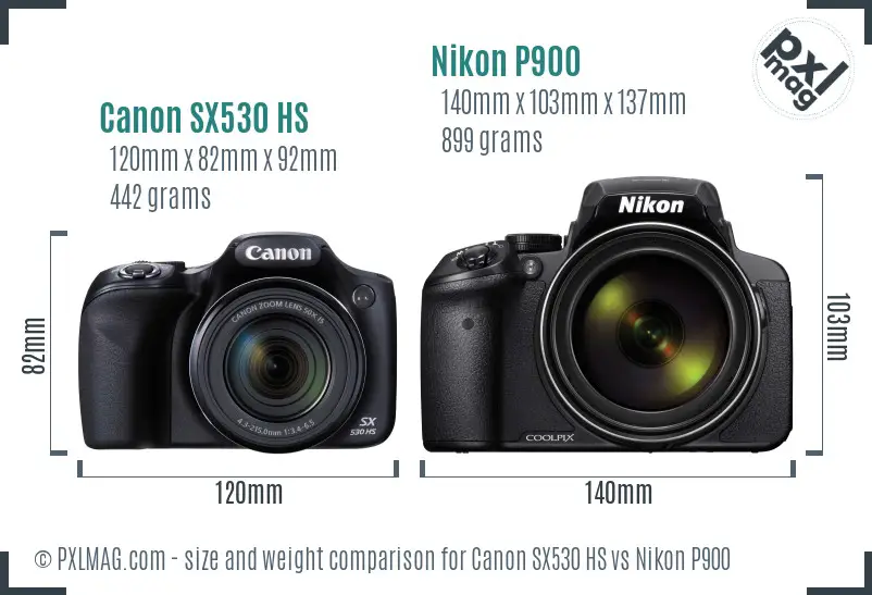 Canon SX530 HS vs Nikon P900 size comparison