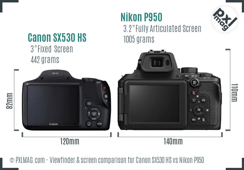 Canon SX530 HS vs Nikon P950 Screen and Viewfinder comparison