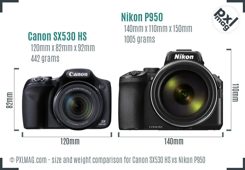Canon SX530 HS vs Nikon P950 size comparison