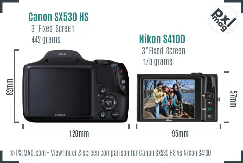 Canon SX530 HS vs Nikon S4100 Screen and Viewfinder comparison