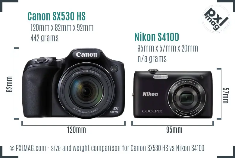 Canon SX530 HS vs Nikon S4100 size comparison