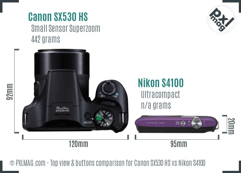Canon SX530 HS vs Nikon S4100 top view buttons comparison