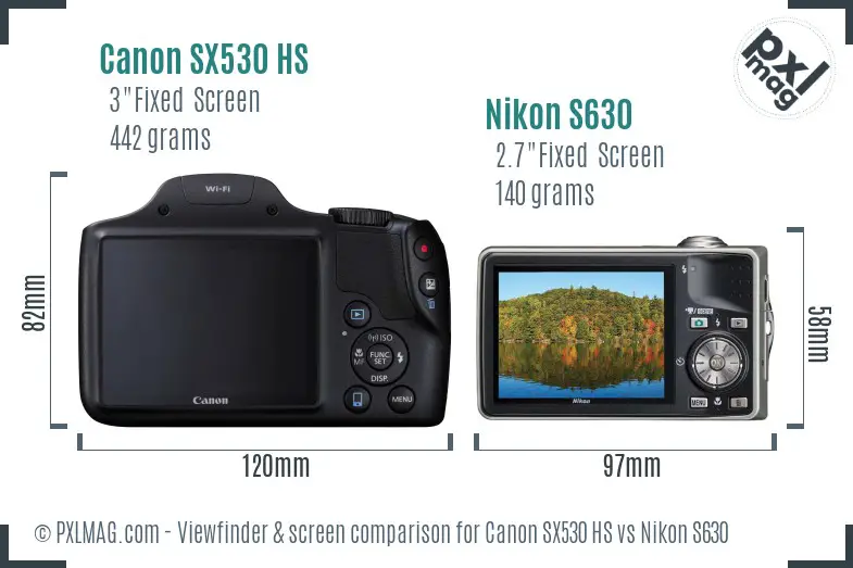 Canon SX530 HS vs Nikon S630 Screen and Viewfinder comparison