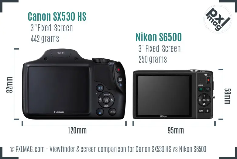 Canon SX530 HS vs Nikon S6500 Screen and Viewfinder comparison