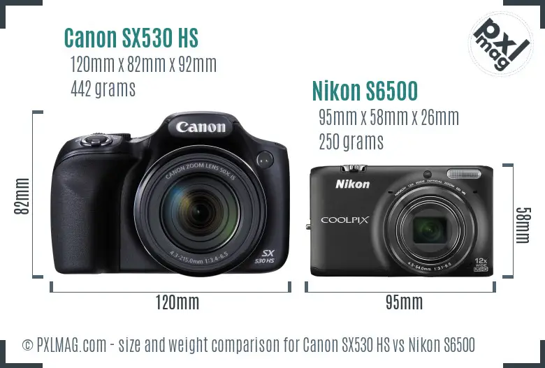 Canon SX530 HS vs Nikon S6500 size comparison