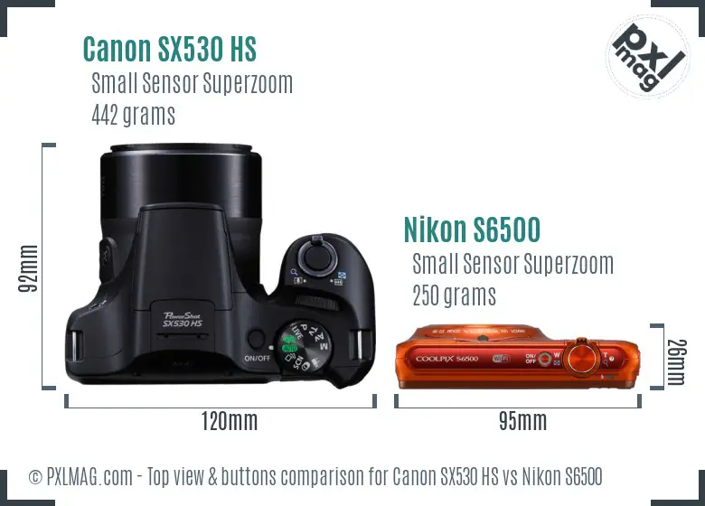 Canon SX530 HS vs Nikon S6500 top view buttons comparison