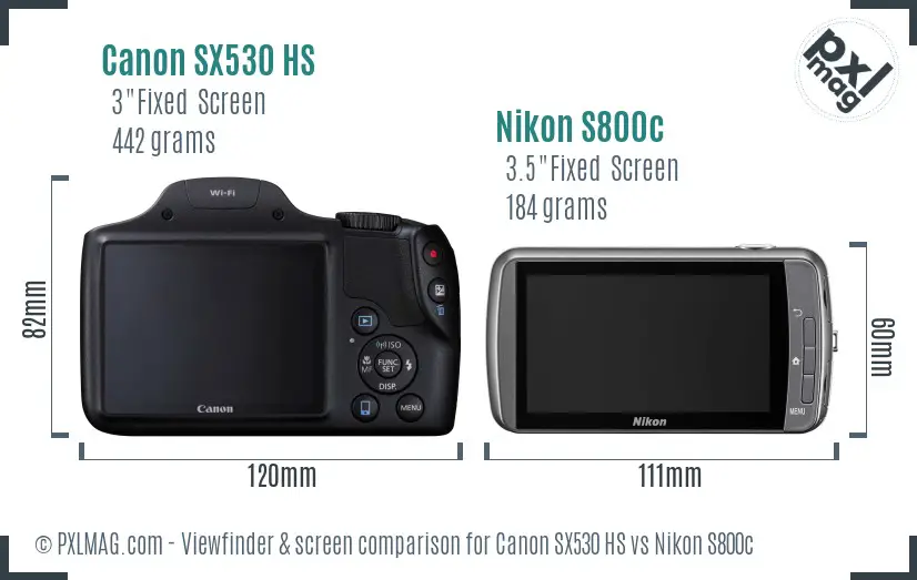 Canon SX530 HS vs Nikon S800c Screen and Viewfinder comparison