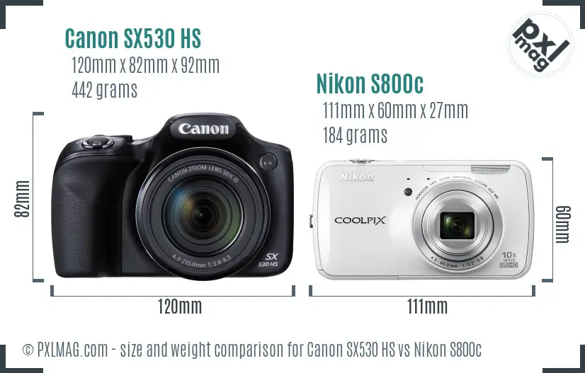 Canon SX530 HS vs Nikon S800c size comparison