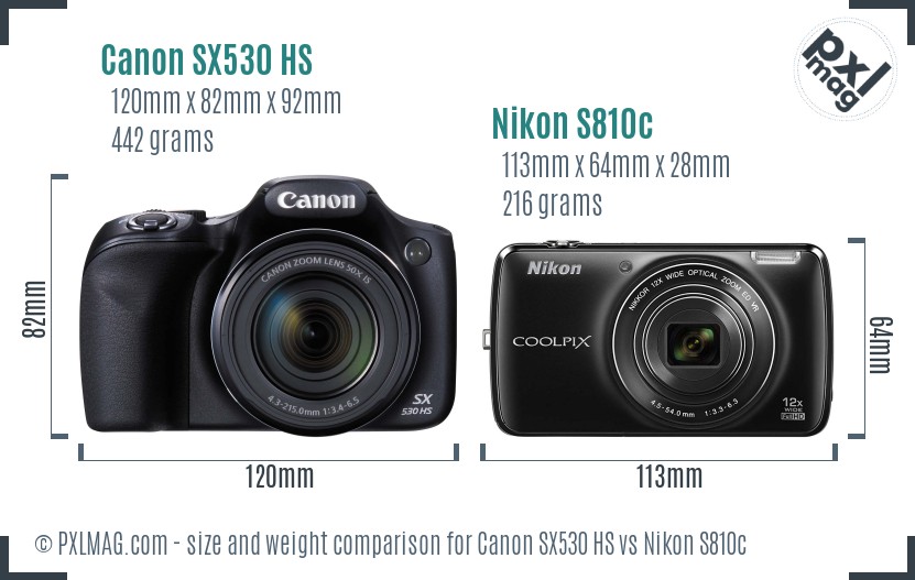 Canon SX530 HS vs Nikon S810c size comparison
