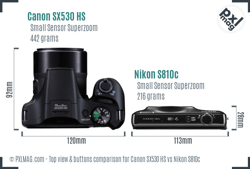 Canon SX530 HS vs Nikon S810c top view buttons comparison