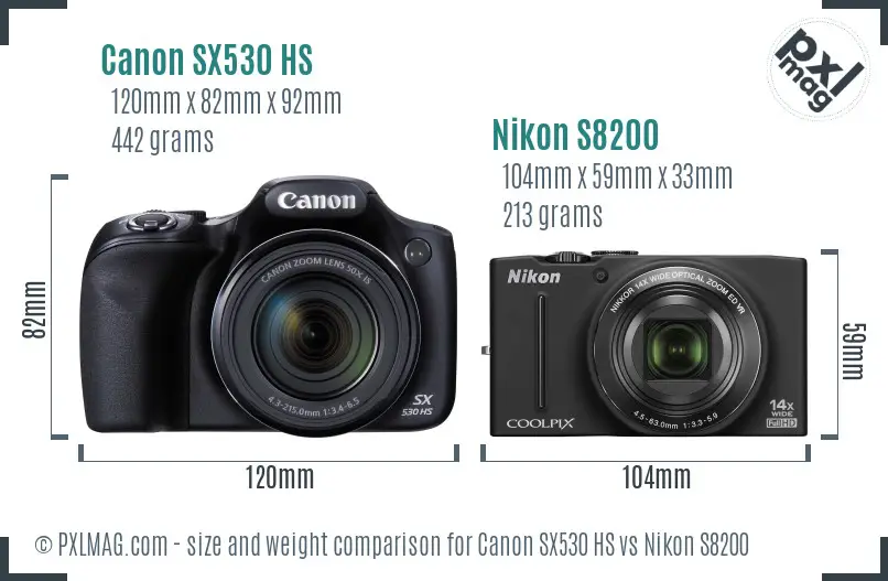 Canon SX530 HS vs Nikon S8200 size comparison Canon SX530 HS vs Nikon S8200 size comparison