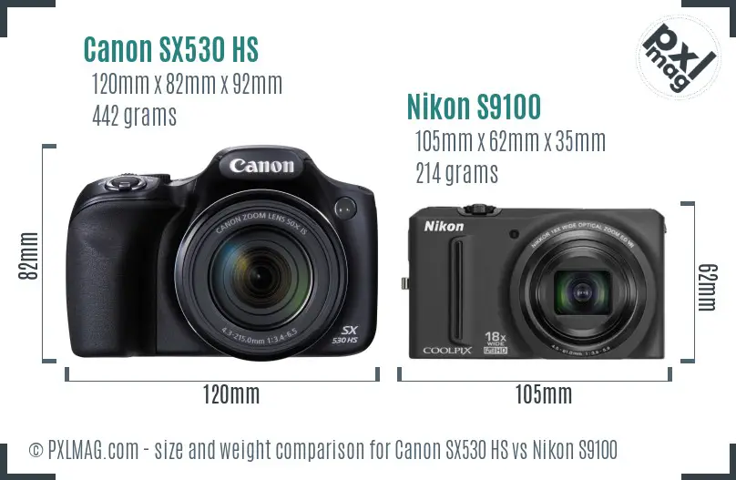 Canon SX530 HS vs Nikon S9100 size comparison