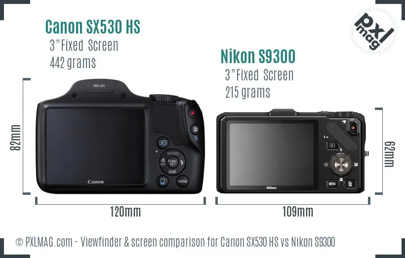 Canon SX530 HS vs Nikon S9300 Screen and Viewfinder comparison