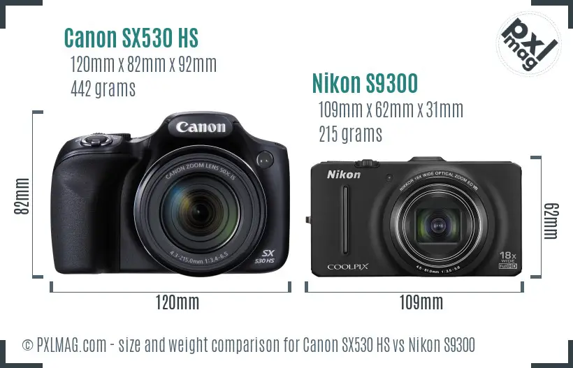 Canon SX530 HS vs Nikon S9300 size comparison