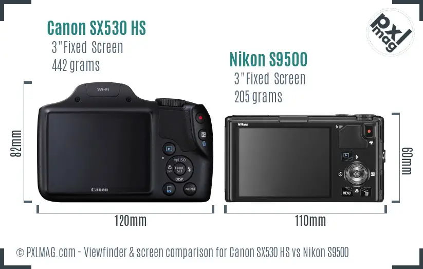 Canon SX530 HS vs Nikon S9500 Screen and Viewfinder comparison
