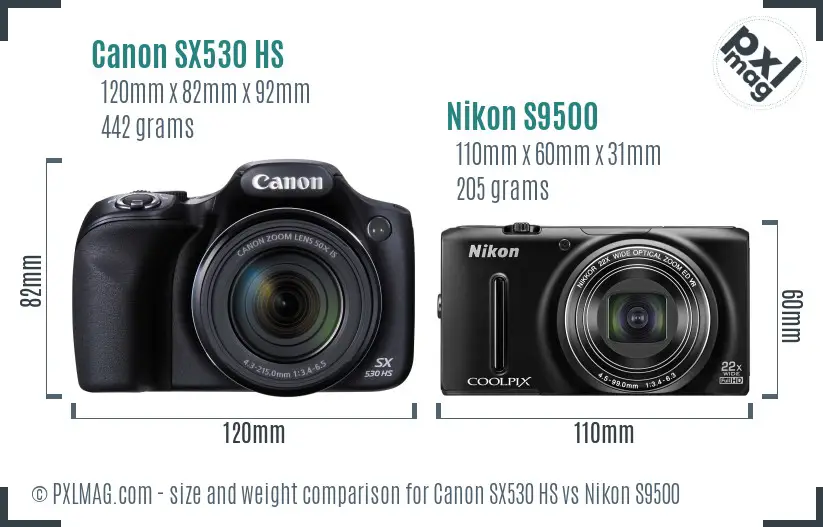 Canon SX530 HS vs Nikon S9500 size comparison