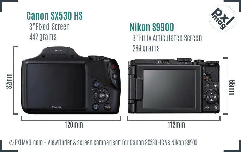 Canon SX530 HS vs Nikon S9900 Screen and Viewfinder comparison