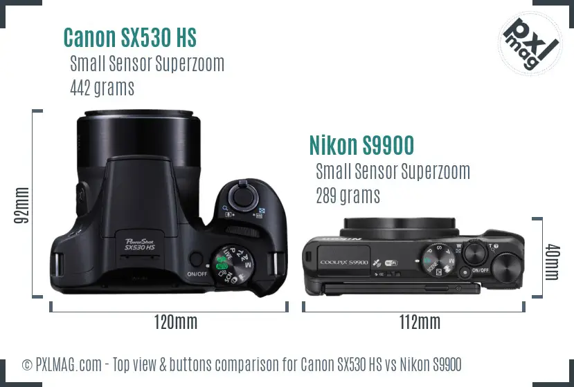 Canon SX530 HS vs Nikon S9900 top view buttons comparison