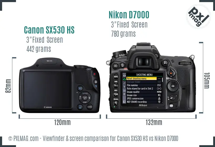 Canon SX530 HS vs Nikon D7000 Screen and Viewfinder comparison