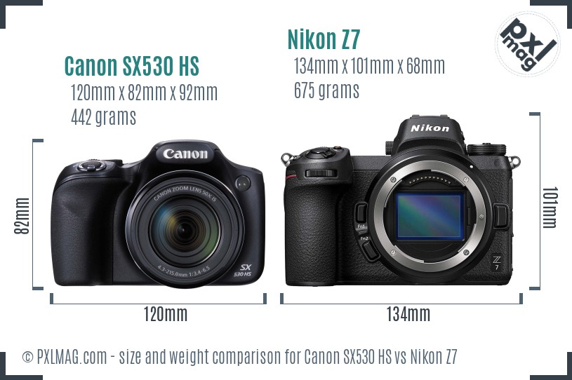 Canon SX530 HS vs Nikon Z7 size comparison