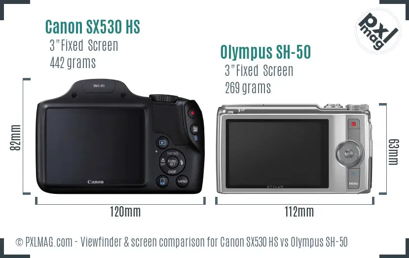 Canon SX530 HS vs Olympus SH-50 Screen and Viewfinder comparison