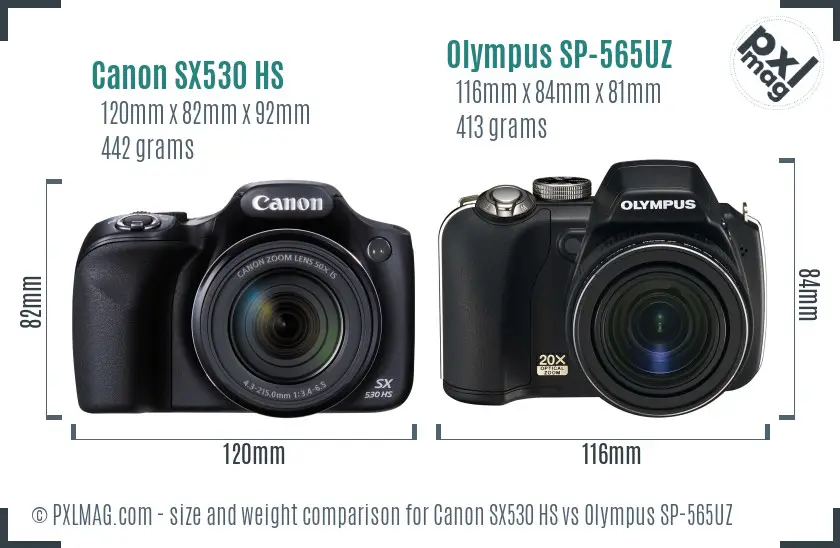 Canon SX530 HS vs Olympus SP-565UZ size comparison